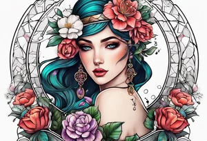 Sleeve with libra and flowers tattoo idea