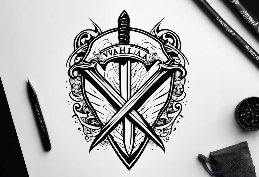 Valhalla Stairs sword shield axe tattoo idea