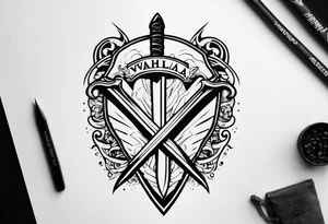 Valhalla Stairs sword shield axe tattoo idea