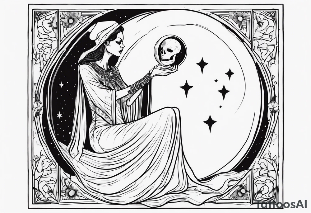 High priestess as a skeleton with moon tarot card tattoo idea