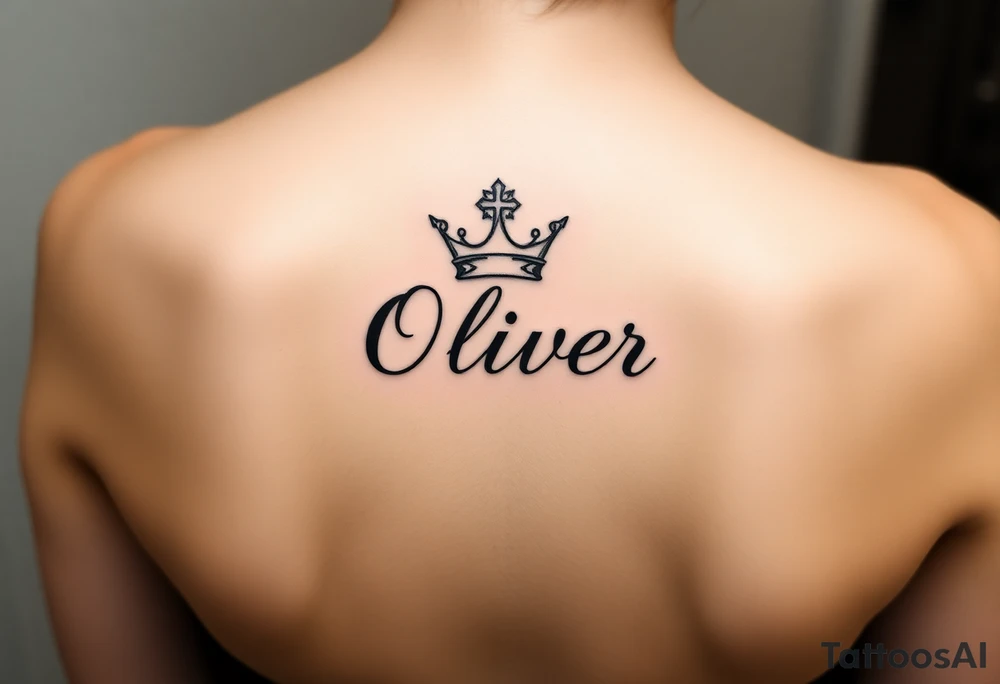 Name Oliver with a kings crown above the O tattoo idea