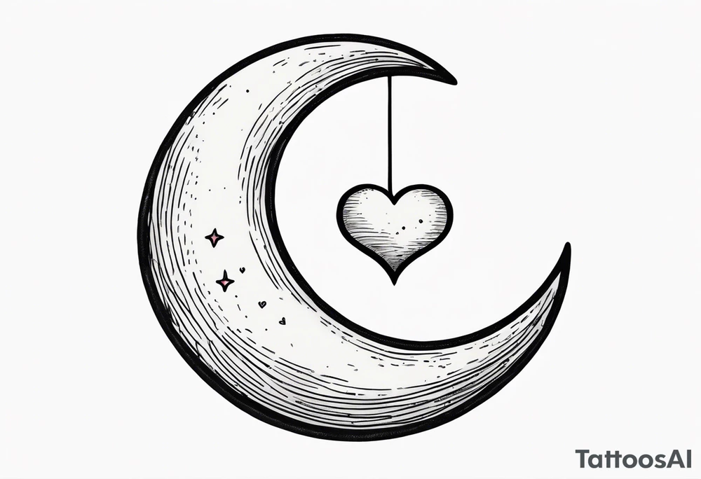 Crescent moon with a love heart inside tattoo idea