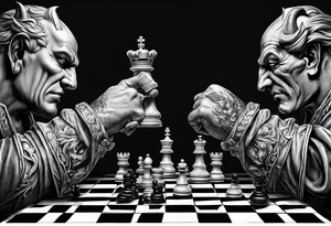 devil and angel hands playing chess tattoo idea