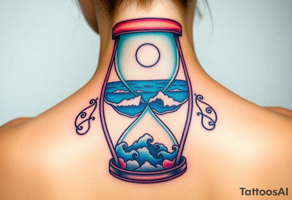 Ocean view from inside of an hourglass tattoo idea