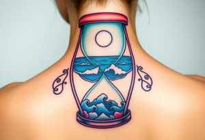 Ocean view from inside of an hourglass tattoo idea