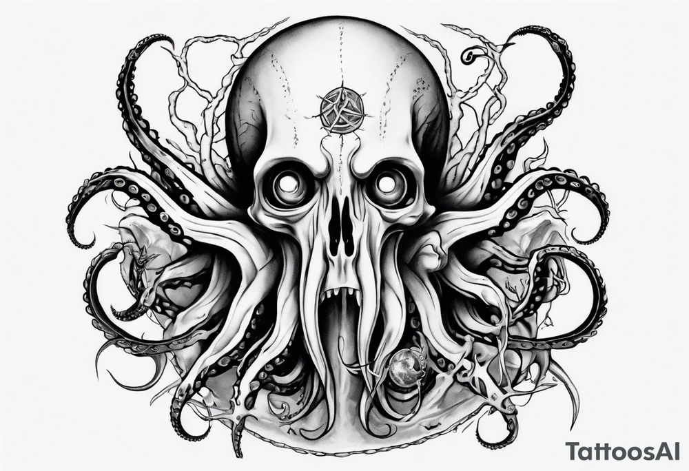 a tattoo on the theme of lovecraft, with long tentacles that embrace the earth tattoo idea