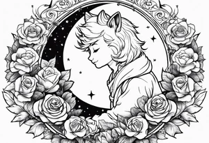 Little prince with fox on his planet with rose tattoo idea
