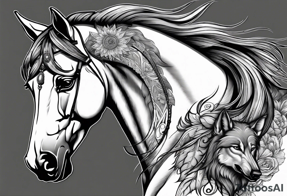 Horse with a wolf tattoo idea