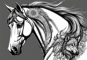Horse with a wolf tattoo idea
