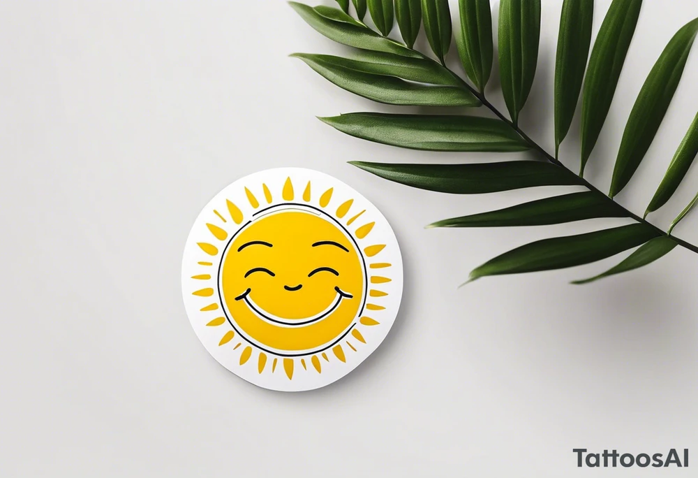tiny simple sun. a circle with simple strings. tiny smiley in the sun. thin lines. tattoo idea