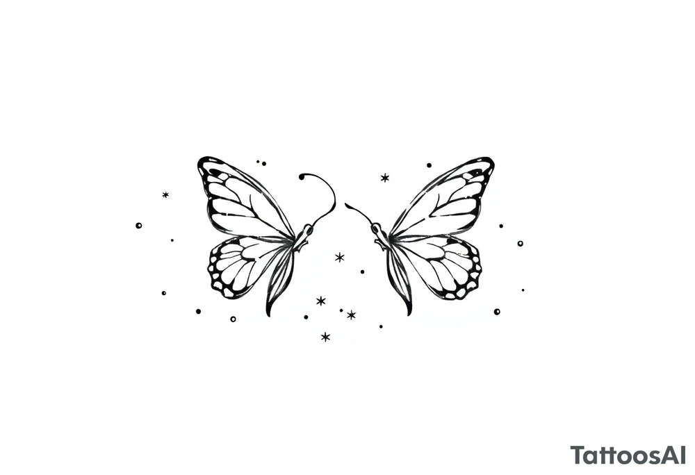 Simple minimalist outline of butterflies with lots of sparkles and bubbles tattoo idea