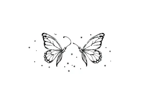Simple minimalist outline of butterflies with lots of sparkles and bubbles tattoo idea