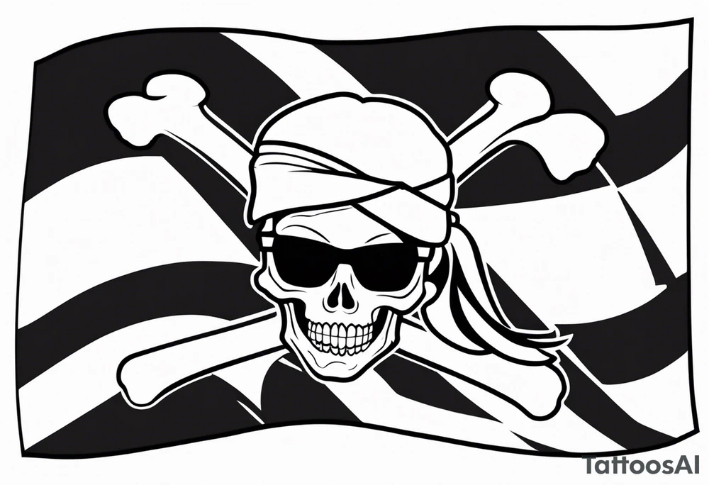 pirate flag with a female skull with two blonde buns and crossbones underneath, wearing glasses. no hat tattoo idea