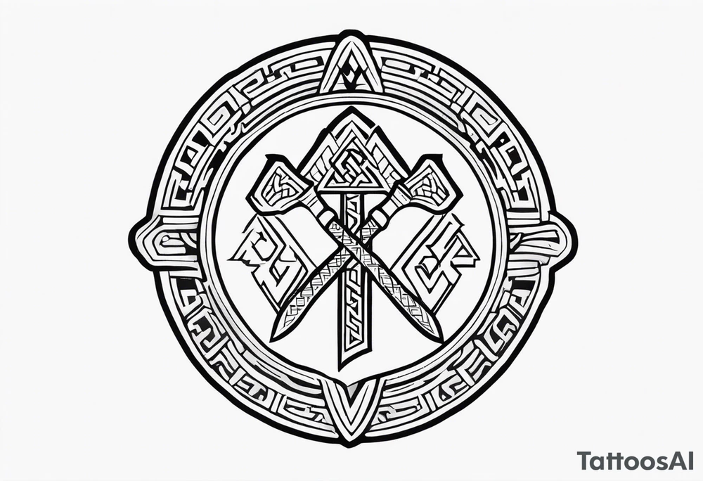 Valhalla sword shield axe Valknut victory tattoo idea