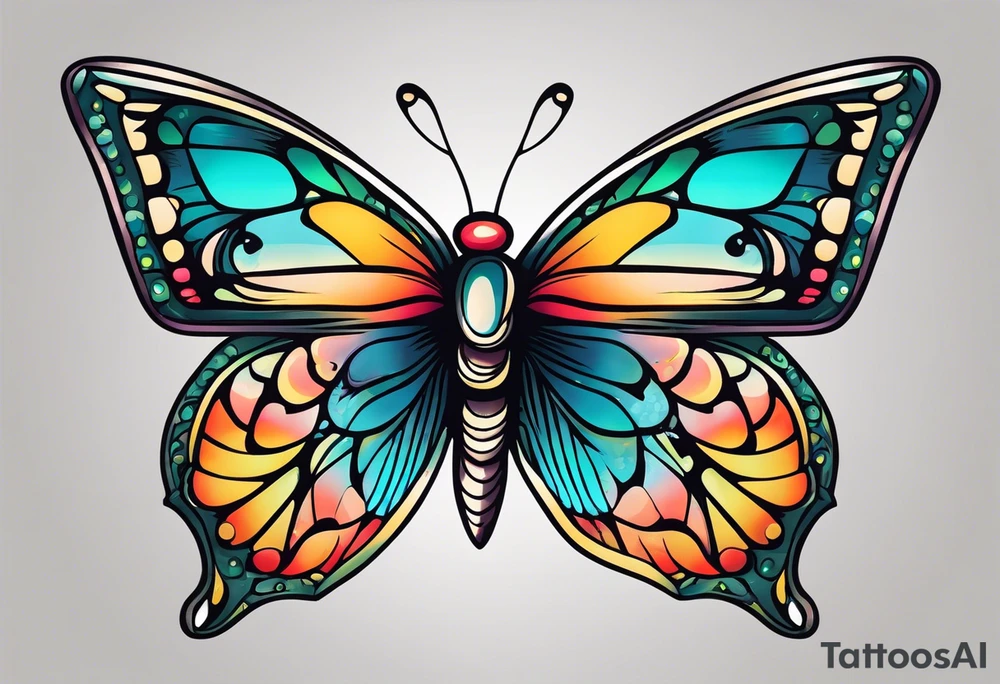 butterfly old school traditional vintage bold colorful tattoo idea