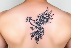 magnificent phoenix rising from golden flames with trailing embers tattoo idea