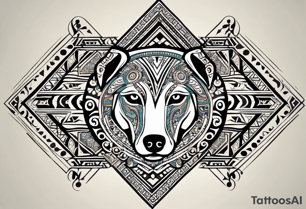 {
  "prompt": "Create a detailed tribal-style image of a dog for the back of a deck of cards. The dog should be depicted symmetrically, with intricate patterns made of bold lines and geometric shapes. Incorporate traditional tribal art elements, such as swirling motifs, detailed ornamentation, and dynamic, flowing lines to convey strength and mysticism. Ensure the overall composition is balanced and centered. The background should be simple, allowing the intricate design of the dog to stand out prominently and create a visually striking, powerful, and elegant design.",
  "size": "1024x1024"
} tattoo idea