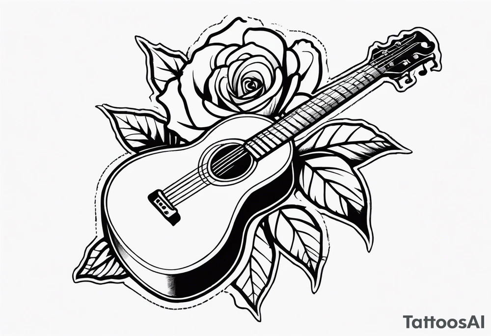 An image incorporating a rose with thorns, a wrench, and an acoustic guitar tattoo idea