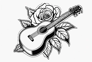 An image incorporating a rose with thorns, a wrench, and an acoustic guitar tattoo idea