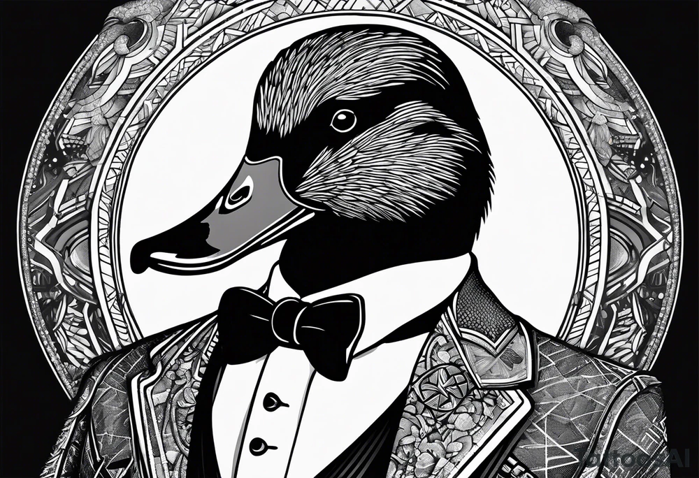 Dabbling Duck wearing a small jacket that says "XRP" on it tattoo idea Dabbling Duck wearing a small jacket that says "XRP" on it tattoo idea