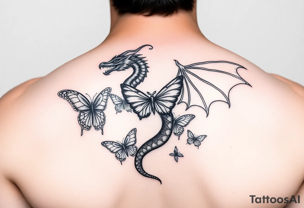 dragon made of butterflies tattoo idea