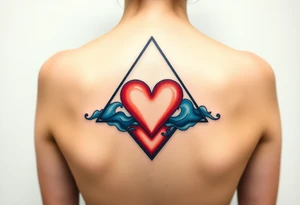 A triangle with a big heart in the center with an ocean travel theme tattoo idea