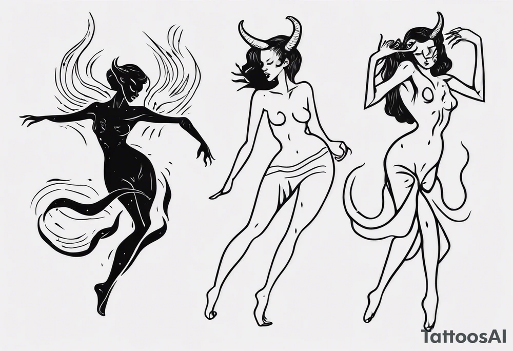 female dancing with the devil delicate tattoo idea