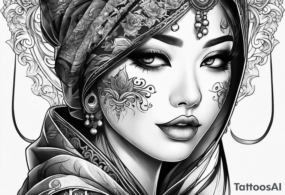 Fire covered face tattoo idea