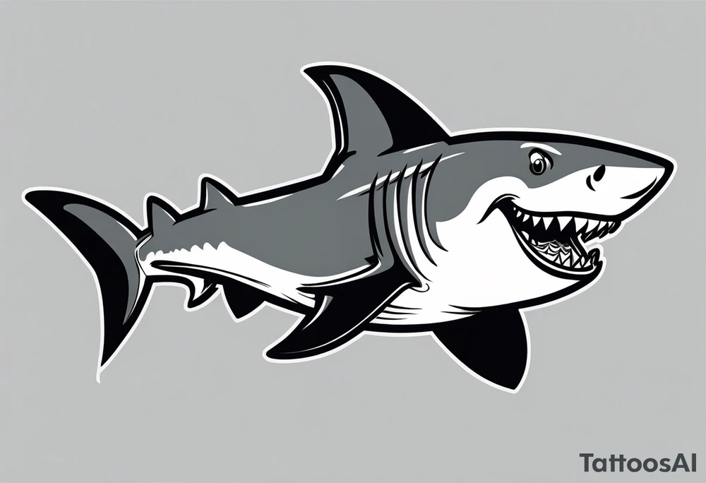 Black and grey cartoon shark standing up with chicken legs instead of a tail tattoo idea