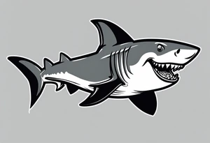 Black and grey cartoon shark standing up with chicken legs instead of a tail tattoo idea