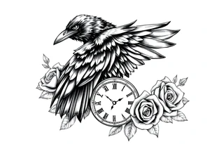 raven,roses,clock. tattoo idea