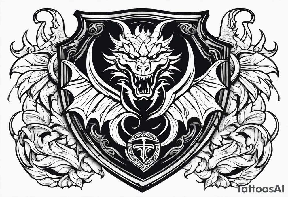 Valhalla sword shield smalldragon head tattoo idea