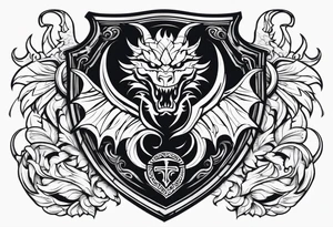 Valhalla sword shield smalldragon head tattoo idea
