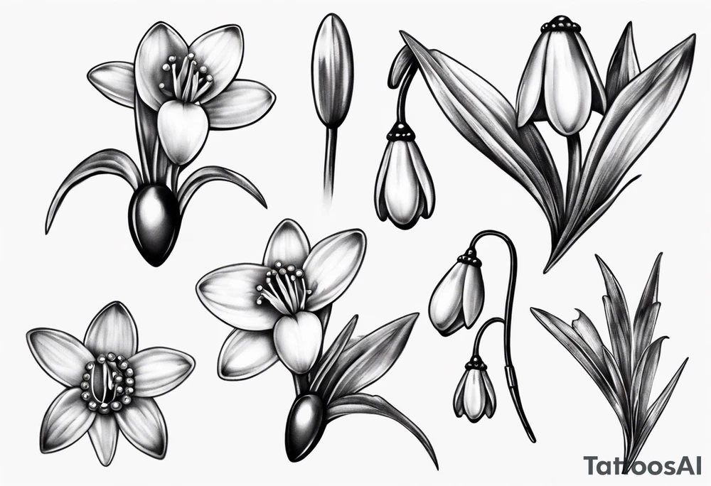 Snowdrop and jewels tattoo idea