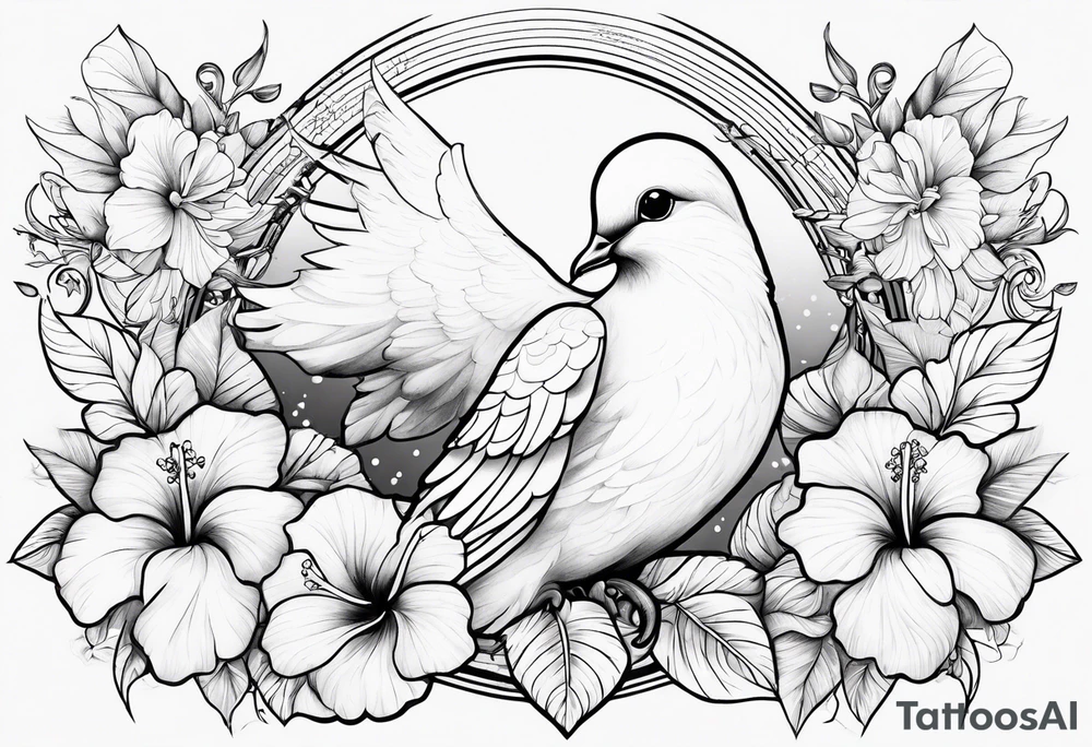 dove, clouds, Hibiscus tattoo idea