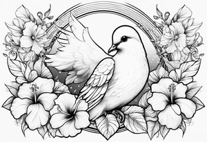 dove, clouds, Hibiscus tattoo idea