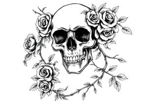 gothic skull intertwined with climbing roses and thorny vines tattoo idea