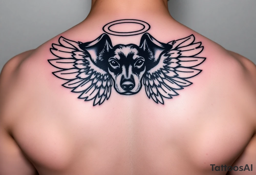 Dachshund ears with wings and halo tattoo idea
