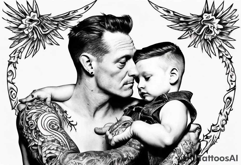 Father son shoulder ride
This tattoo would fit on a calf. tattoo idea