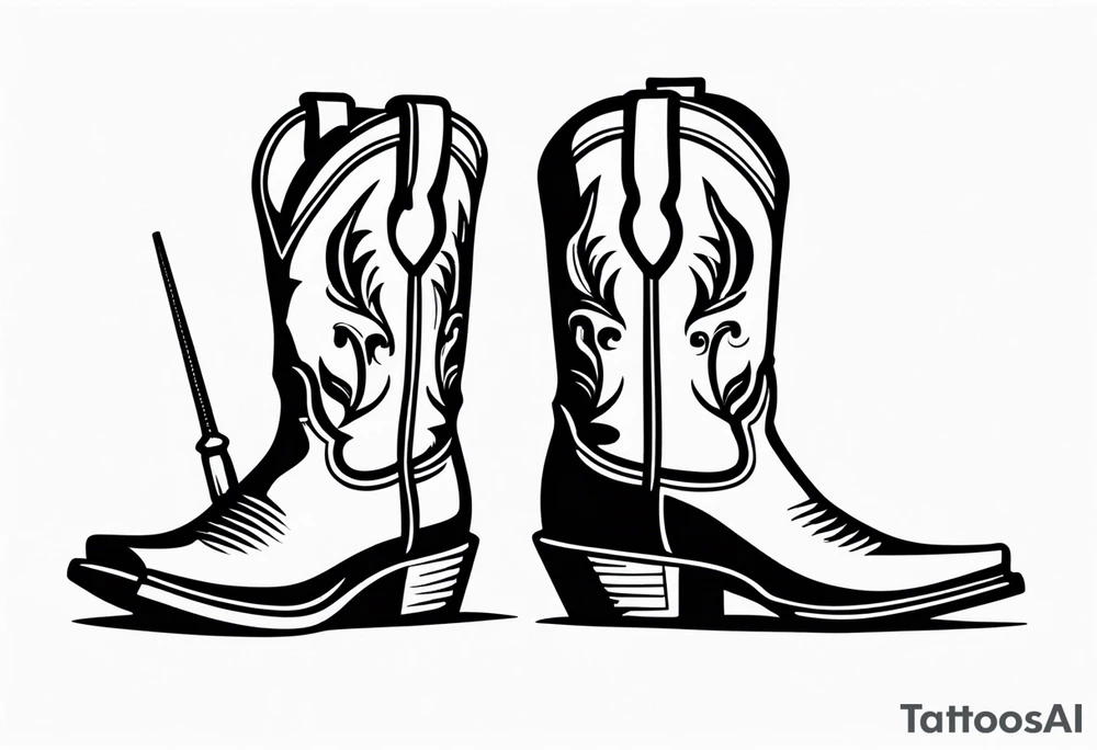 Square toe cowboy boots with tools and fishing rod coming out of them tattoo idea