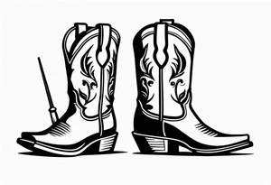 Square toe cowboy boots with tools and fishing rod coming out of them tattoo idea