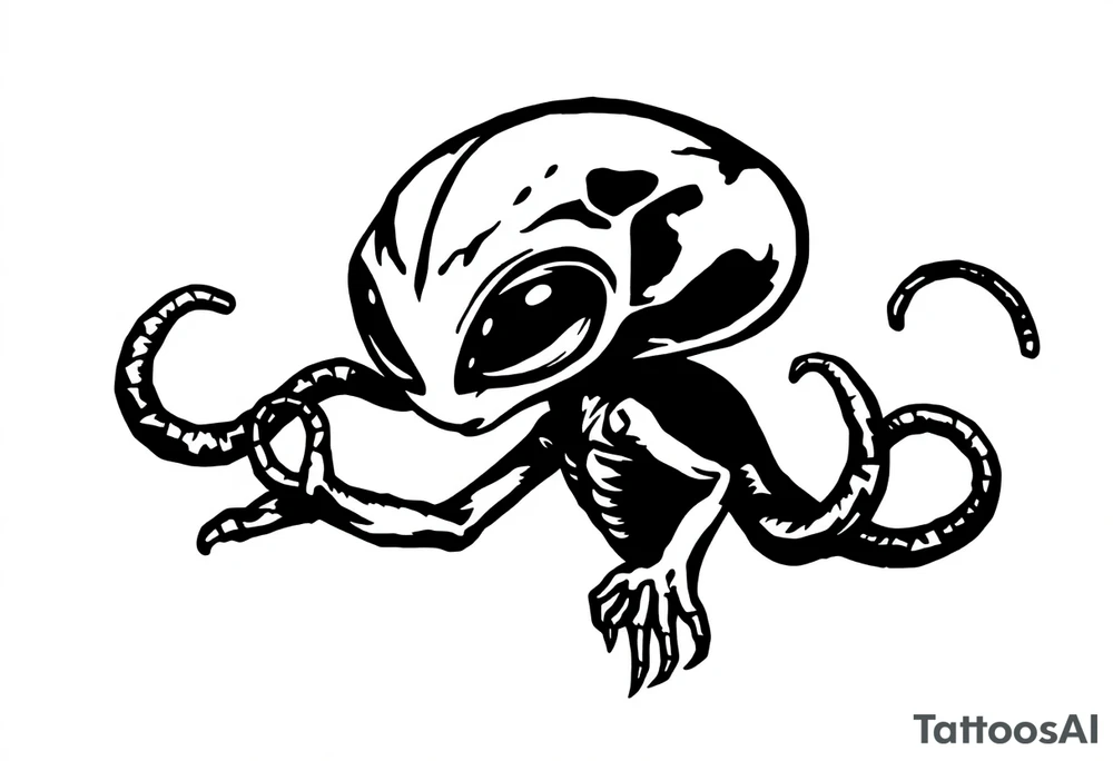 A silhouette stencil style drawing of an cute alien tattoo idea