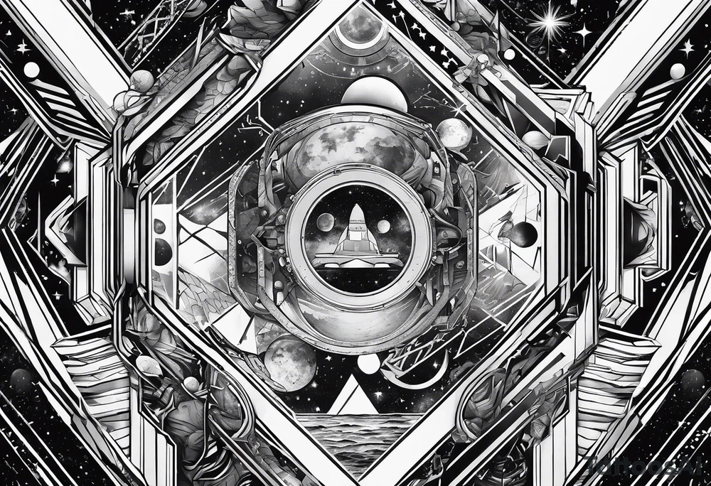 Full right leg, space themed, dark tattoo idea