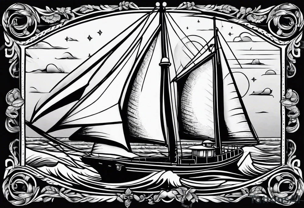 sailboat sail patched in such a way that it resembles a maritime lighthouse. tattoo idea