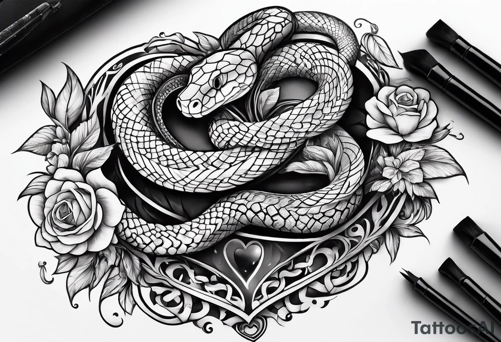 snake around a heart tattoo idea