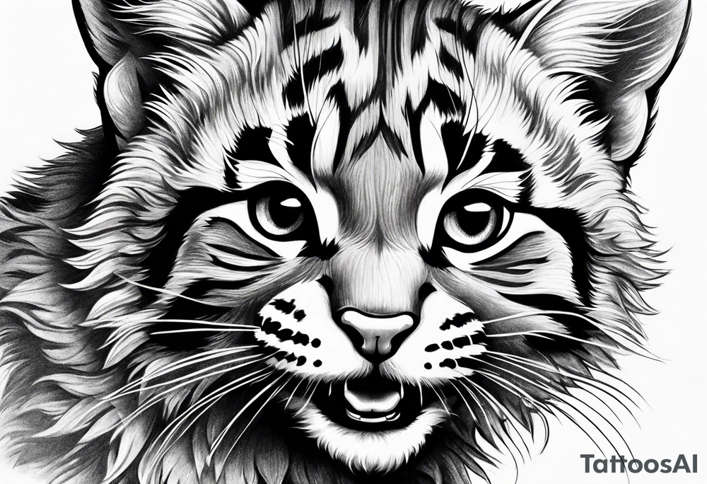 Super cute happy wildcat cub tattoo idea