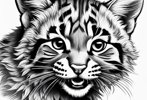 Super cute happy wildcat cub tattoo idea
