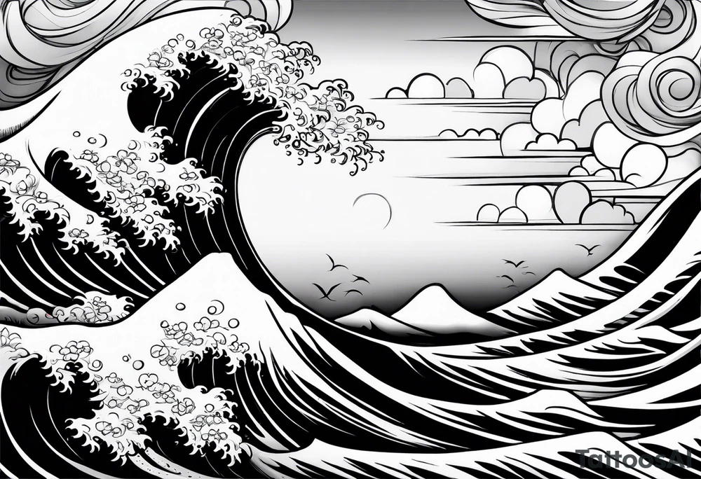 waves and clouds tattoo idea