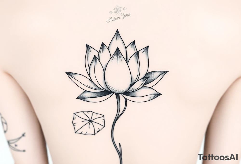 Lotus unalome with stems and leaves under bust tattoo idea
