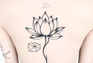 Lotus unalome with stems and leaves under bust tattoo idea